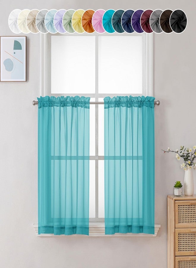 Chyhomenyc Sheer Turquoise Tiered Curtains 24 Inch Length Small Window Curtains Treatment for Bathroom Living Room Basement Short Rod Pocket Cafe Curtains 42x24 Inch 2 Panels - Image 1