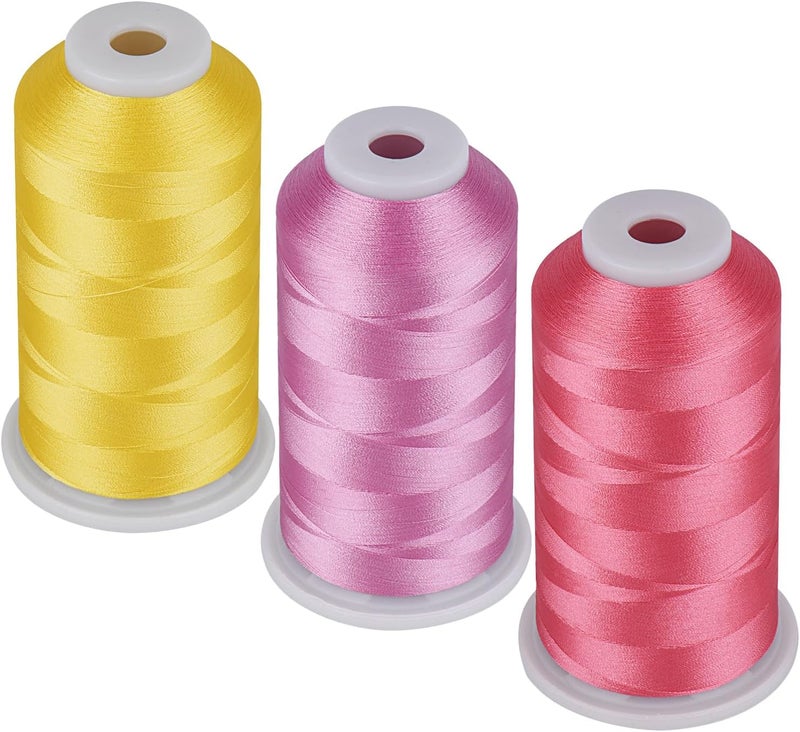 60WT Bobbin Fill Thread Machine Embroidery Thread 5000M 3-Pack Pink Yellow Light Lilac