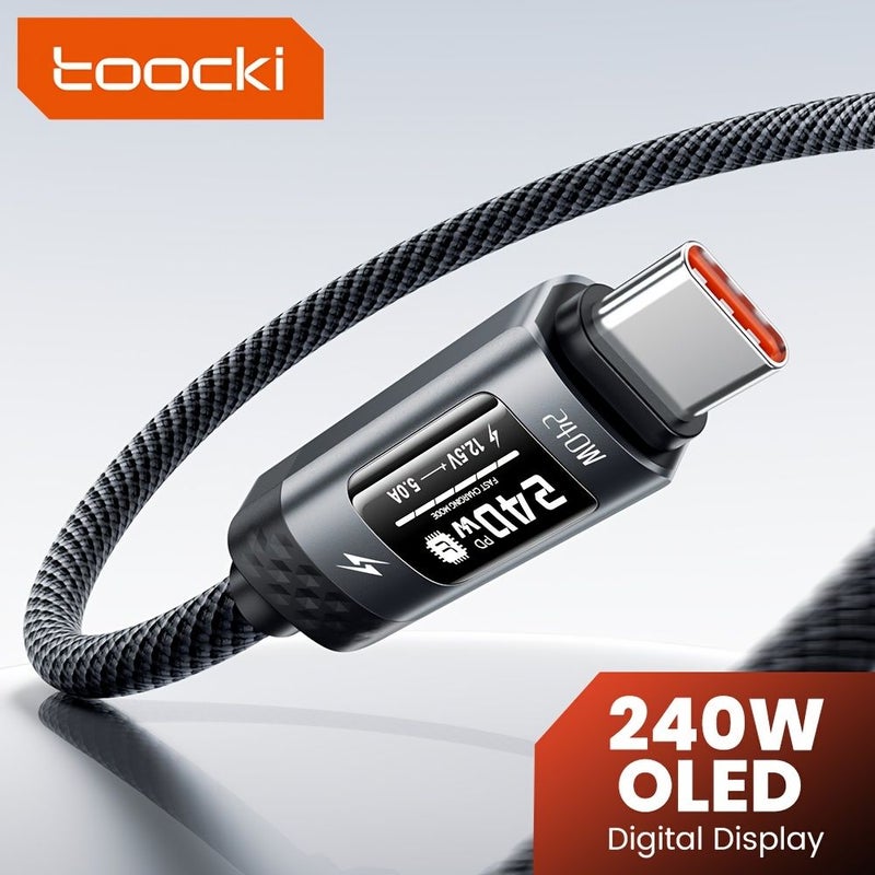 USB C Cable 240W OLED Digital Display Data Charging Cord 78.74 Inches For Xiaomi Huawei - Image 1