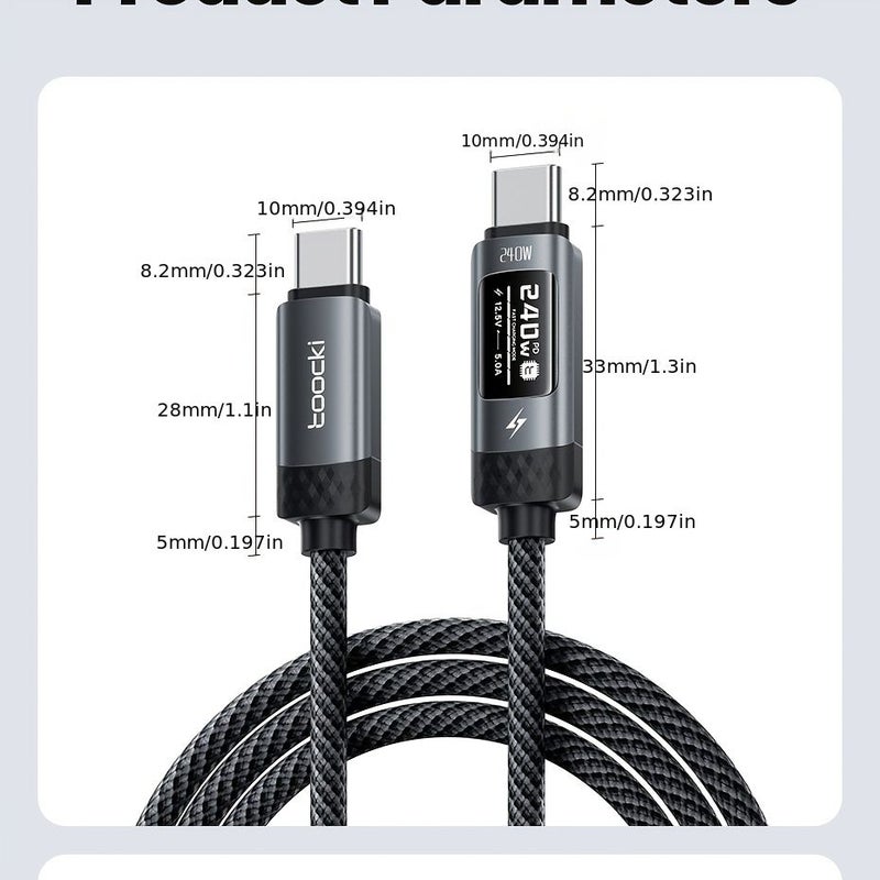 USB C Cable 240W OLED Digital Display Data Charging Cord 78.74 Inches For Xiaomi Huawei - Image 2