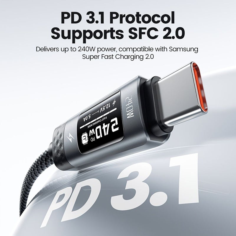 USB C Cable 240W OLED Digital Display Data Charging Cord 78.74 Inches For Xiaomi Huawei - Image 5