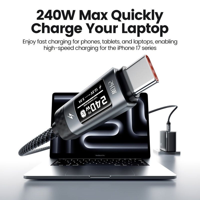 USB C Cable 240W OLED Digital Display Data Charging Cord 78.74 Inches For Xiaomi Huawei - Image 4