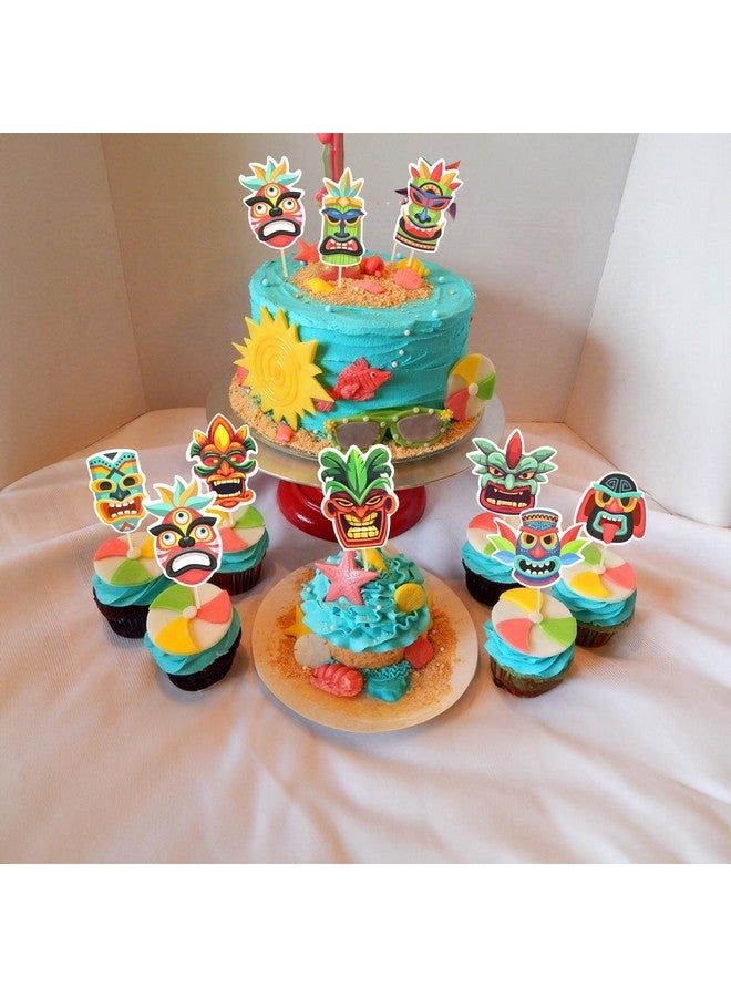 Ephlyn 36Pcs Tiki Tribal Masks Cupcake Toppers Hawaiian Tropical Tiki Totem Cupcake Picks Summer Hawaiian Aloha Tropical Birthday Cupcake Decorations Party Supplies - Image 4