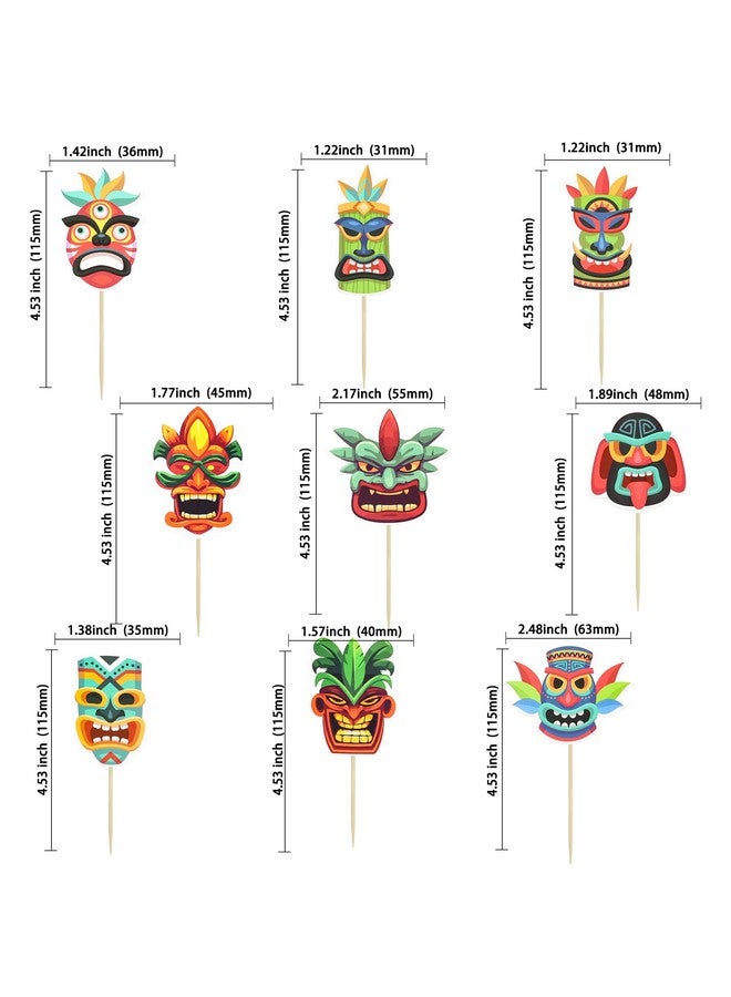 Ephlyn 36Pcs Tiki Tribal Masks Cupcake Toppers Hawaiian Tropical Tiki Totem Cupcake Picks Summer Hawaiian Aloha Tropical Birthday Cupcake Decorations Party Supplies - Image 2