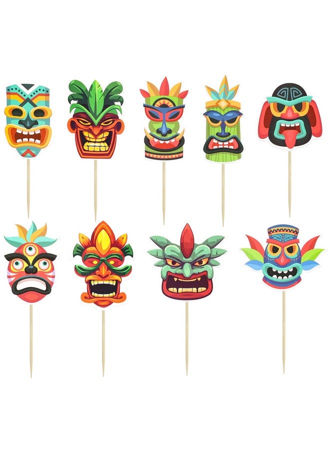 Ephlyn 36Pcs Tiki Tribal Masks Cupcake Toppers Hawaiian Tropical Tiki Totem Cupcake Picks Summer Hawaiian Aloha Tropical Birthday Cupcake Decorations Party Supplies - Image 3