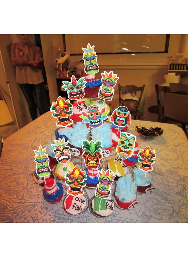 Ephlyn 36Pcs Tiki Tribal Masks Cupcake Toppers Hawaiian Tropical Tiki Totem Cupcake Picks Summer Hawaiian Aloha Tropical Birthday Cupcake Decorations Party Supplies - Image 5