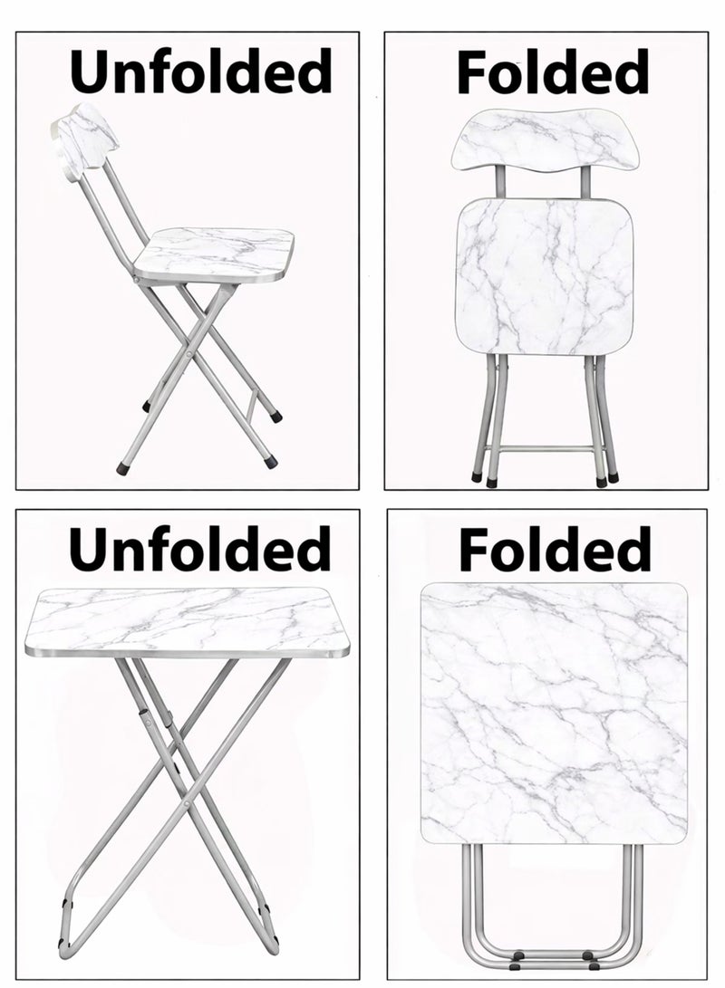 DBLEW Foldable Marble Design Top Square Table with 2 Folding Chairs, Metal Frame – For Dining, Balcony, Office & Outdoor Use - Image 4