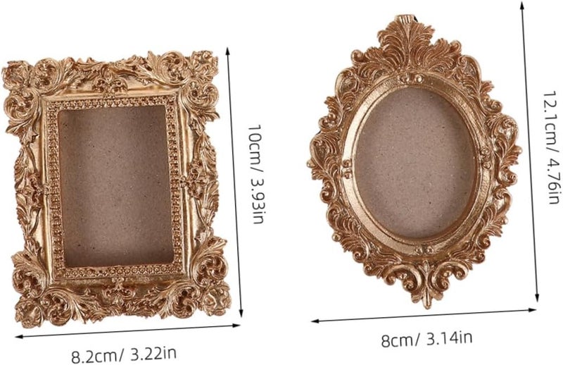 4pcs Mini Vintage Resin Picture Frames – Oval Rectangular Antique Style, Gold Color, Wall-mount and Tabletop Display for Wedding, Home Gallery Decor - Image 2