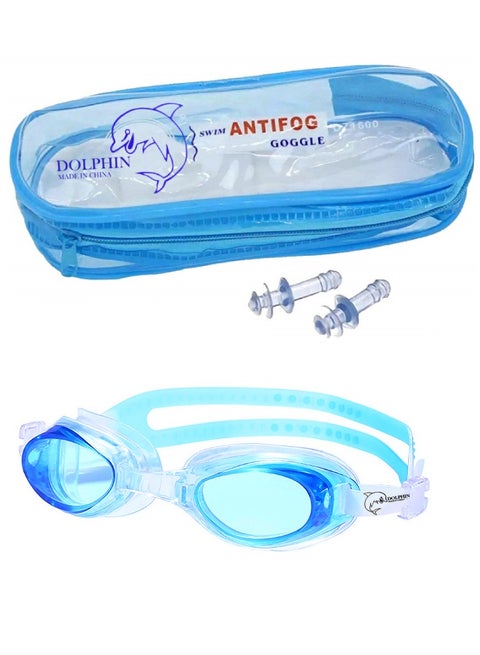 DZ-1600 Anti-Fog Swimming Goggles With Ear Plugs, Light Blue