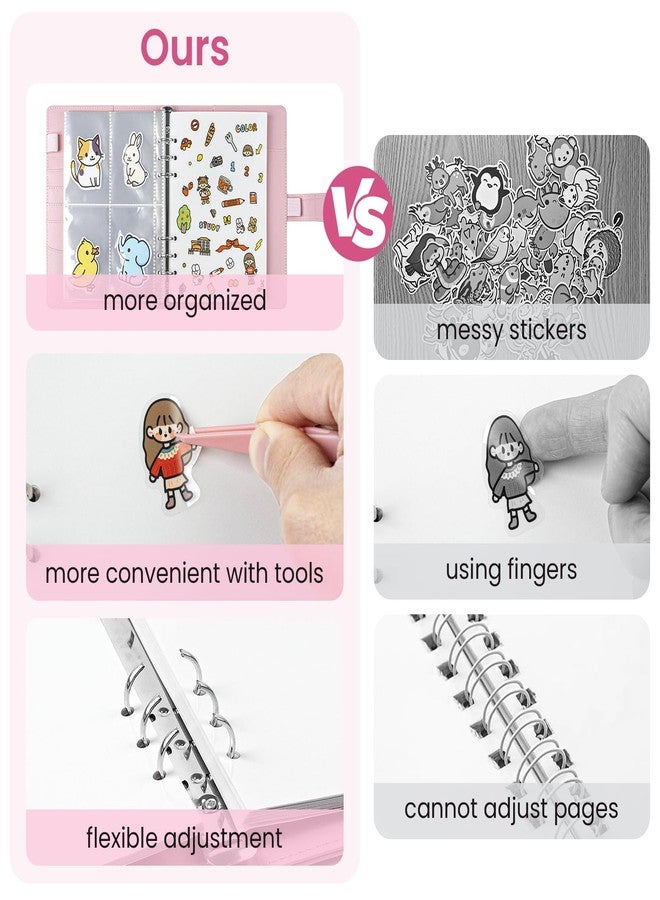 VACONICO Reusable Sticker Book Collecting A5 Binder Sticker Storage Organize for Adult Kids with Blank Release Paper and Clear Pocket Leather Binder Cover with Magnetic Buckle Closure (Pink) - Image 4