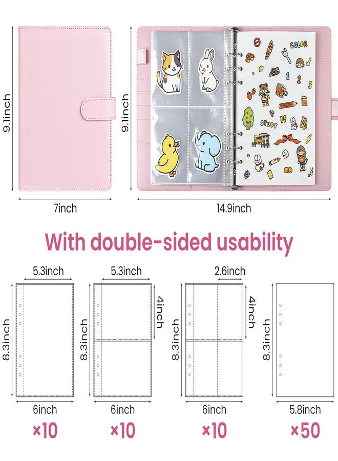 VACONICO Reusable Sticker Book Collecting A5 Binder Sticker Storage Organize for Adult Kids with Blank Release Paper and Clear Pocket Leather Binder Cover with Magnetic Buckle Closure (Pink) - Image 2