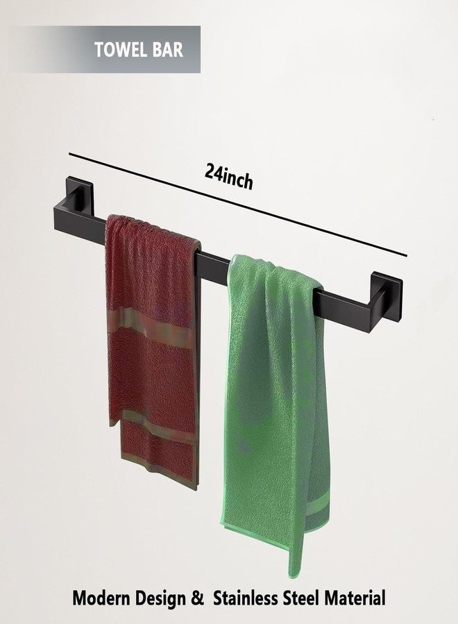 Toptowel 15-Pieces Matte Black Bathroom Accessories Set, Stainless Steel Bathroom Hardware Set, Towel Racks for Bathroom Wall Mounted 24 Inch Bath Towel Bar Set. - Image 3