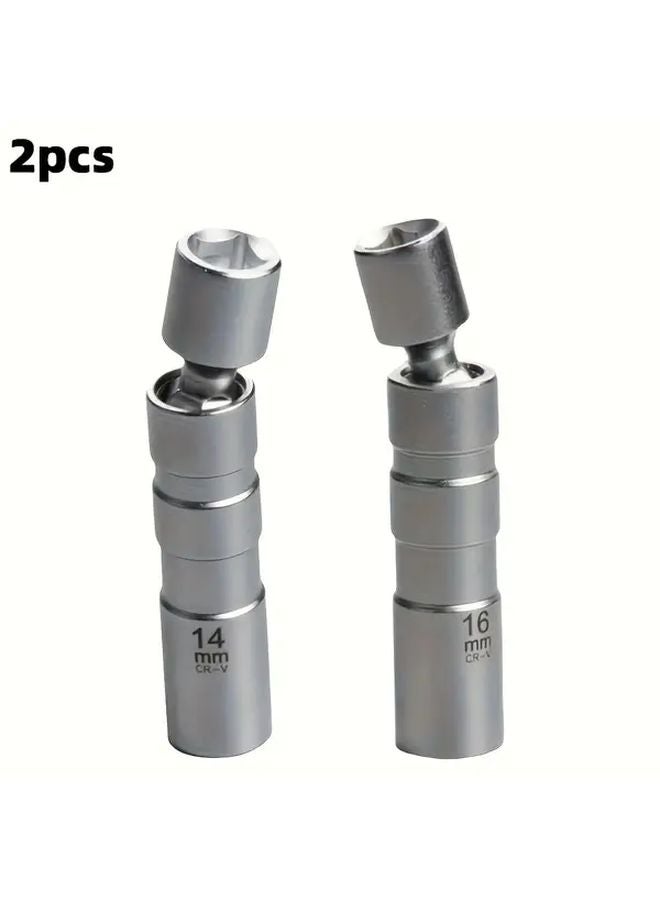 2pcs 14mm 16mm Thin Walled Magnetic Spark Plug Socket 3 8 Inch Drive Rotating Tool - Image 1