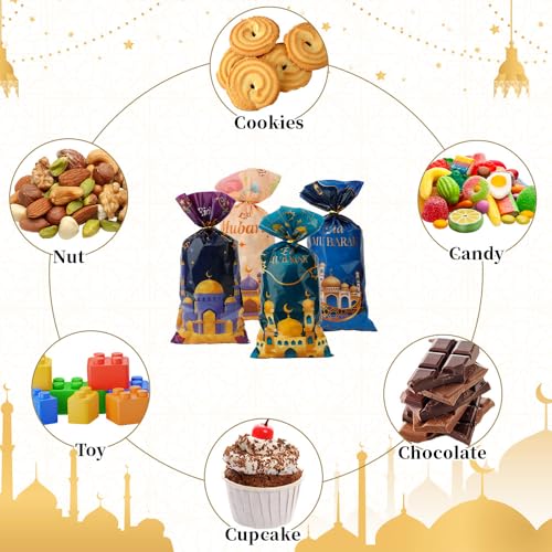 ChicQuench Ramadan Treat bags, 120 PCS Eid Mubarak Cellophane Treat Bags, Ramadan Eid Mubarak Gift Bags, Eid Mubarak Ramadan Candy Cookie Goodie Snack Bags with Twist Ties Gifts for Eid Mubarak Party Decorations - Image 5
