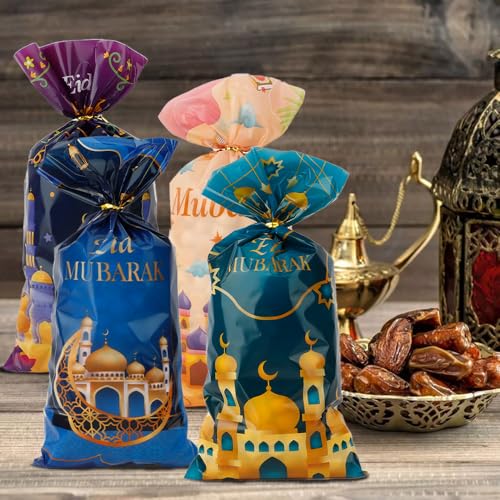 ChicQuench Ramadan Treat bags, 120 PCS Eid Mubarak Cellophane Treat Bags, Ramadan Eid Mubarak Gift Bags, Eid Mubarak Ramadan Candy Cookie Goodie Snack Bags with Twist Ties Gifts for Eid Mubarak Party Decorations - Image 3