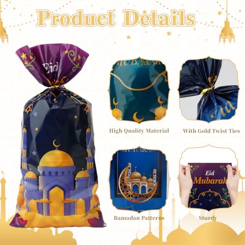 ChicQuench Ramadan Treat bags, 120 PCS Eid Mubarak Cellophane Treat Bags, Ramadan Eid Mubarak Gift Bags, Eid Mubarak Ramadan Candy Cookie Goodie Snack Bags with Twist Ties Gifts for Eid Mubarak Party Decorations - Image 4