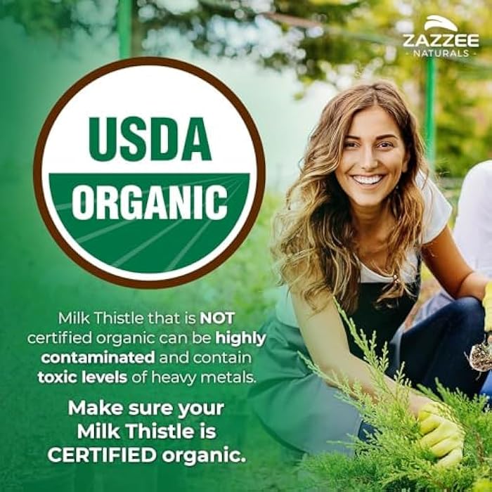 Zazzee USDA Organic Milk Thistle 50:1 Extract, 80% Silymarin Flavonoids, 200 Vegan Capsules, 6+ Month Supply, Silybum Marianum, Liver Support & Detox Support, Organic All-Natural, Non-GMO, Made in USA - Image 2