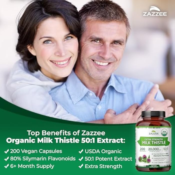 Zazzee USDA Organic Milk Thistle 50:1 Extract, 80% Silymarin Flavonoids, 200 Vegan Capsules, 6+ Month Supply, Silybum Marianum, Liver Support & Detox Support, Organic All-Natural, Non-GMO, Made in USA - Image 4