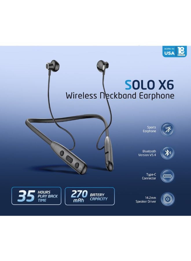 IQ TOUCH Bluetooth Neckband Earphones, Stereo Sound, 35Hrs Playtime, 300Hrs Standby, Skin-Friendly Material, Bluetooth 5.4, Type-C Charging, Wireless Headphones with Mic, SOLO-X6 - Image 2