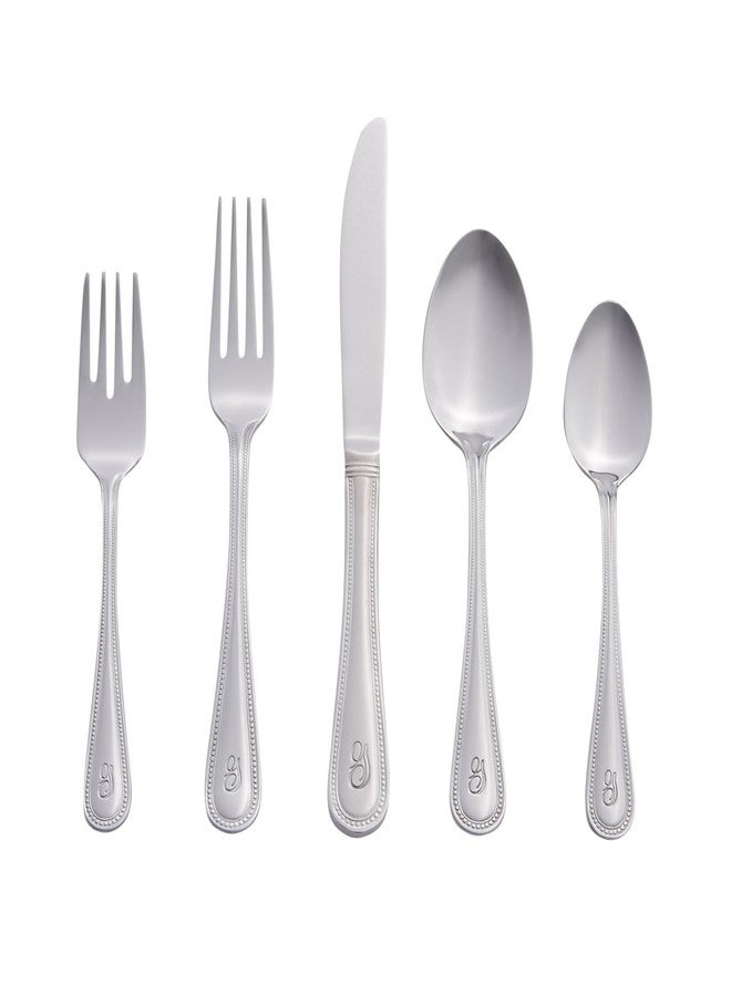 RiverRidge Monogrammed Beaded Flatware Set - G - 46-Piece Silverware with Custom Letter Stamp, 18/0 Stainless Steel Utensils Set for Daily Use & Special Occasions - Dishwasher Safe, Versatile Design - Image 1