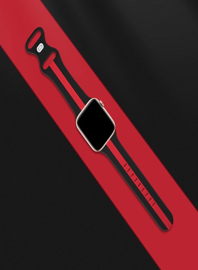 Seizehe Designer Sport Band Compatible with Apple Watch iWatch Bands 40mm 38mm 41mm Men Women, Soft Silicone Strap Wristbands for Apple Watch Series 8/7/6/5/4/3/2/1/SE/Ultra [Black Red,38mm 40mm 41mm] - Image 3
