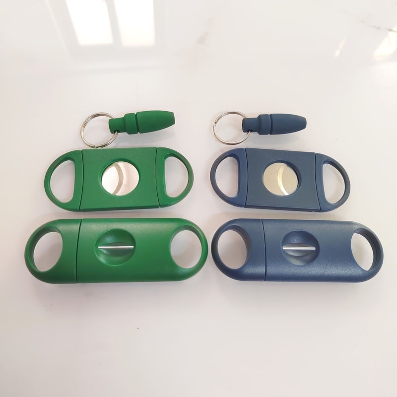 Green Stainless Steel Cigar Cutter Set Three Piece With V Shape Blade - Image 2