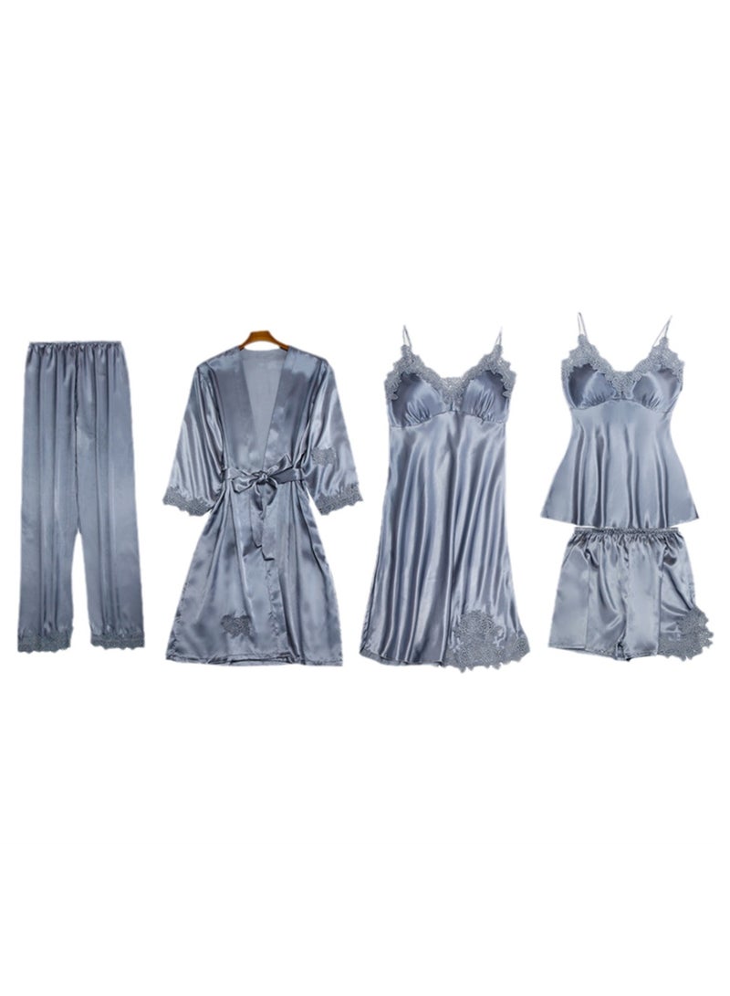 5pcs women's pajamas with imitation silk pajamas suspenders shorts pajamas set - Image 1