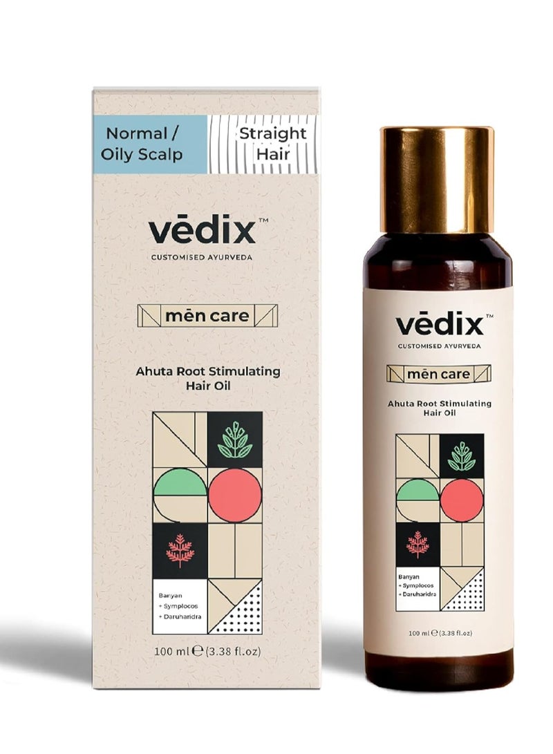 Vedix Hair Fall Oil For Men-Ahuta Root Stimulating Hair Oil With Banyan + Symplocos + Daruharidra Customized For Normal-Oily Scalp & Straight Hair-Customized Ayurveda For Hair Growth In Men-100Ml - Image 1