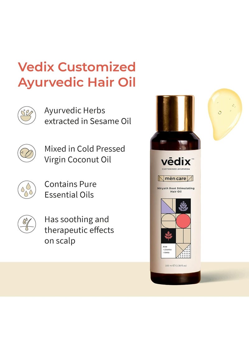 Vedix Hair Fall Oil For Men-Ahuta Root Stimulating Hair Oil With Banyan + Symplocos + Daruharidra Customized For Normal-Oily Scalp & Straight Hair-Customized Ayurveda For Hair Growth In Men-100Ml - Image 3