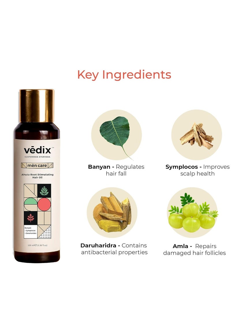 Vedix Hair Fall Oil For Men-Ahuta Root Stimulating Hair Oil With Banyan + Symplocos + Daruharidra Customized For Normal-Oily Scalp & Straight Hair-Customized Ayurveda For Hair Growth In Men-100Ml - Image 5