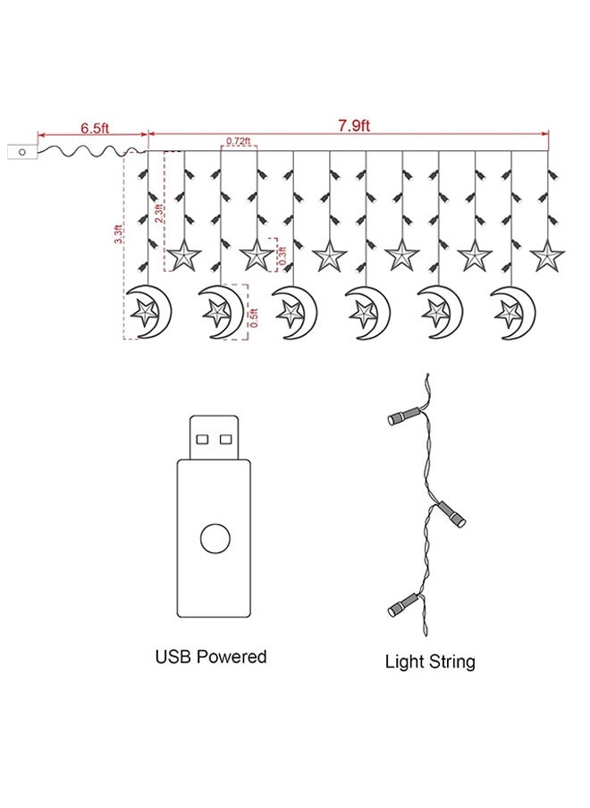 Generic - 138 LED Star Moon Curtain Lights Ramadan Decorations Lights,USB Powered Window Curtain Fairy String Lights with Remote Control, Wedding Party Ramadan Eid Decoration for Home - Image 1