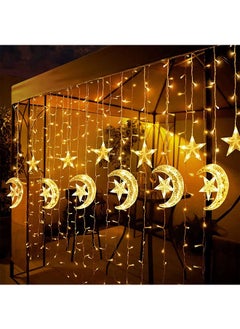 Generic 138 LED Star Moon Curtain Lights Ramadan Decorations Lights,USB Powered Window Curtain Fairy String Lights with Remote Control, Wedding Party Ramadan Eid Decoration for Home  - Image 3