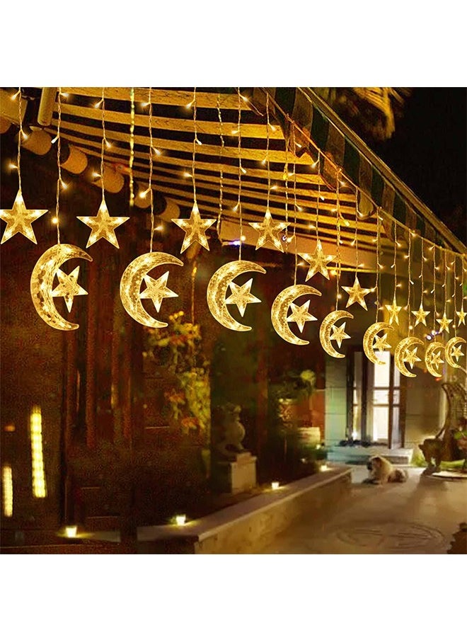 Generic - 138 LED Star Moon Curtain Lights Ramadan Decorations Lights,USB Powered Window Curtain Fairy String Lights with Remote Control, Wedding Party Ramadan Eid Decoration for Home - Image 1
