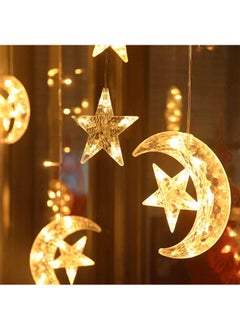 Generic 138 LED Star Moon Curtain Lights Ramadan Decorations Lights,USB Powered Window Curtain Fairy String Lights with Remote Control, Wedding Party Ramadan Eid Decoration for Home  - Image 2