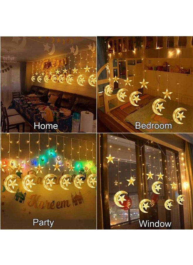 Generic - 138 LED Star Moon Curtain Lights Ramadan Decorations Lights,USB Powered Window Curtain Fairy String Lights with Remote Control, Wedding Party Ramadan Eid Decoration for Home - Image 1