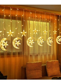 Generic 138 LED Star Moon Curtain Lights Ramadan Decorations Lights,USB Powered Window Curtain Fairy String Lights with Remote Control, Wedding Party Ramadan Eid Decoration for Home  - Image 1