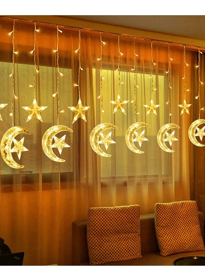 Generic - 138 LED Star Moon Curtain Lights Ramadan Decorations Lights,USB Powered Window Curtain Fairy String Lights with Remote Control, Wedding Party Ramadan Eid Decoration for Home - Image 1
