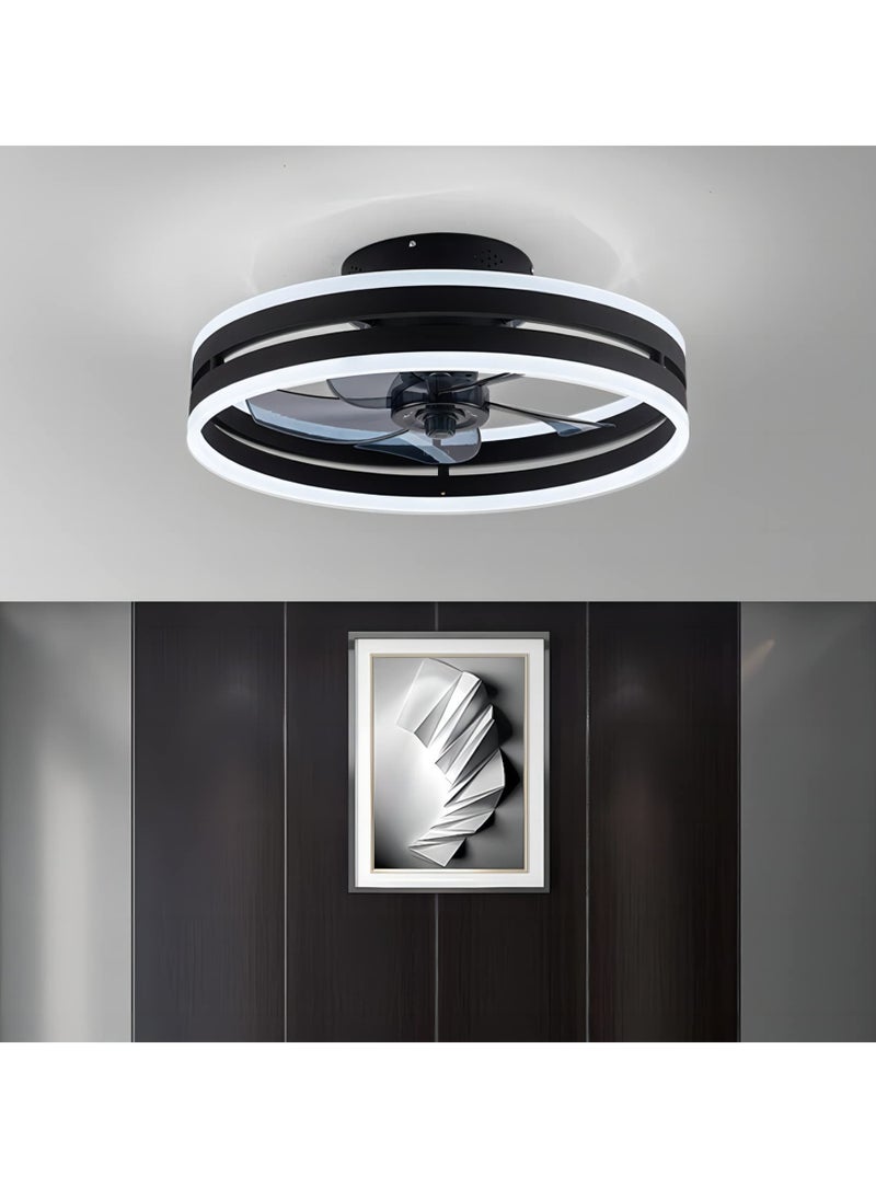 Ceiling Fan with Light, Black Fixed Fan with Lights and Remote Control, 6 Speeds Adjustable, Flush Mount Ceiling Fan 50 * 22CM