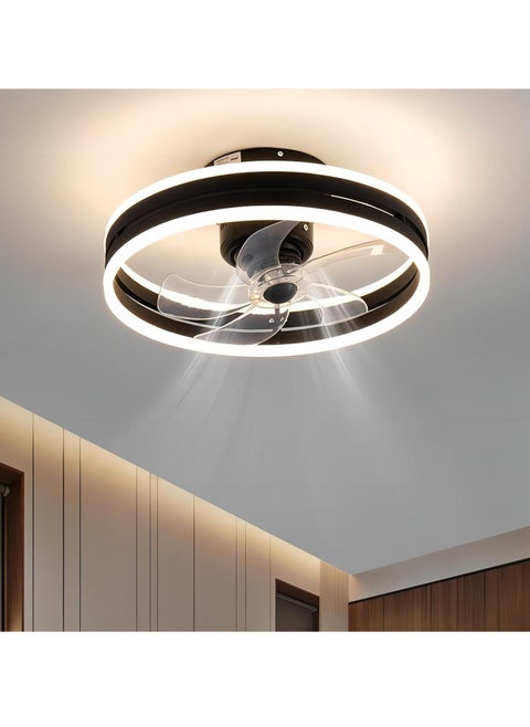 Ceiling Fan with Light, Black Fixed Fan with Lights and Remote Control, 6 Speeds Adjustable, Flush Mount Ceiling Fan 50 * 22CM