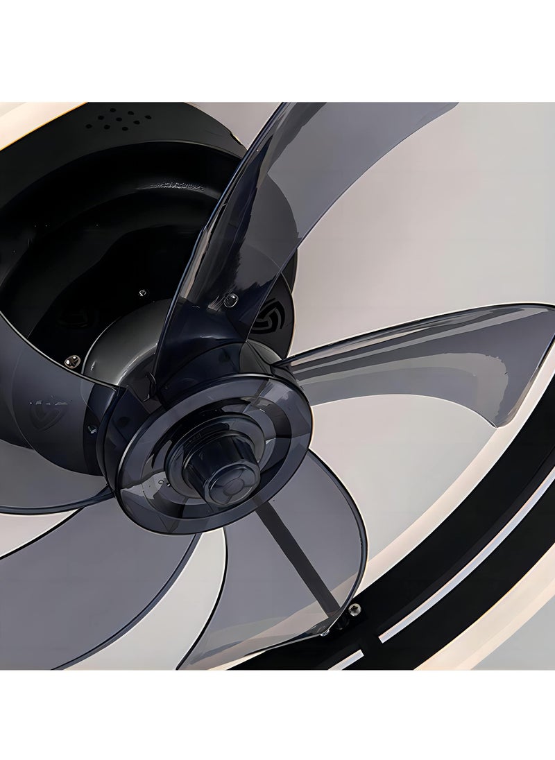 Ceiling Fan with Light, Black Fixed Fan with Lights and Remote Control, 6 Speeds Adjustable, Flush Mount Ceiling Fan 50 * 22CM