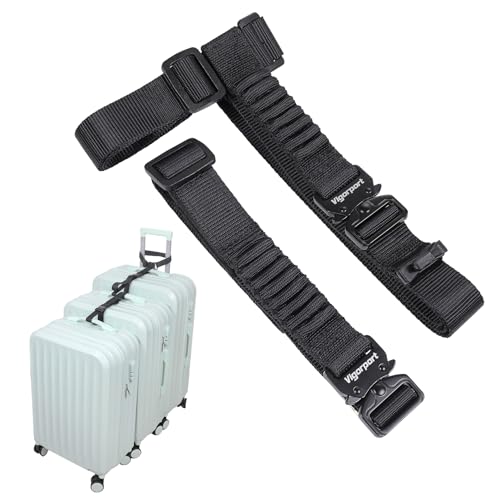 Vigorport Luggage Straps, Metal Luggage Connector Straps for Suitcases, Stretchable Add a Bag Adjustable Accessories Travel Belts (Black, Normal) - Image 1