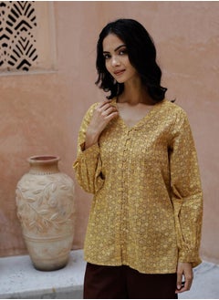 sanskrutihomes All-Over Print V-Neck Top with Straight Fit Trousers Co-Ords by Styli  - Image 5
