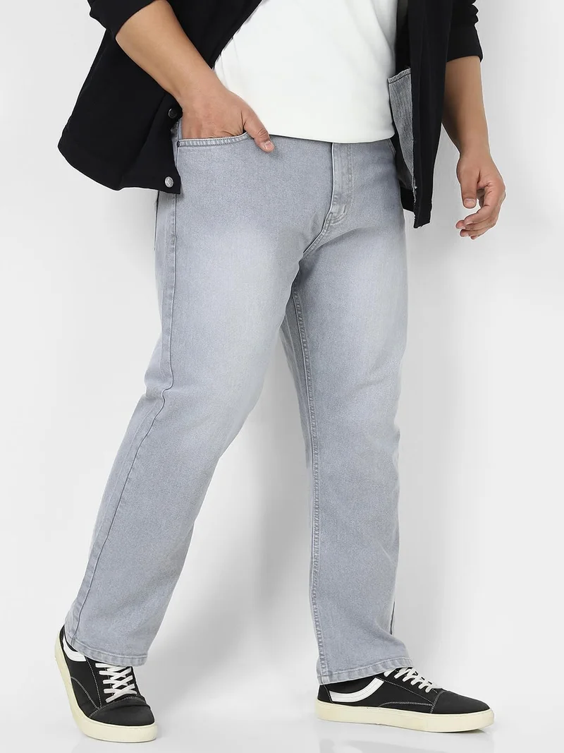 Urbano Plus Men's Light Grey Straight Fit Washed Jeans Stretchable