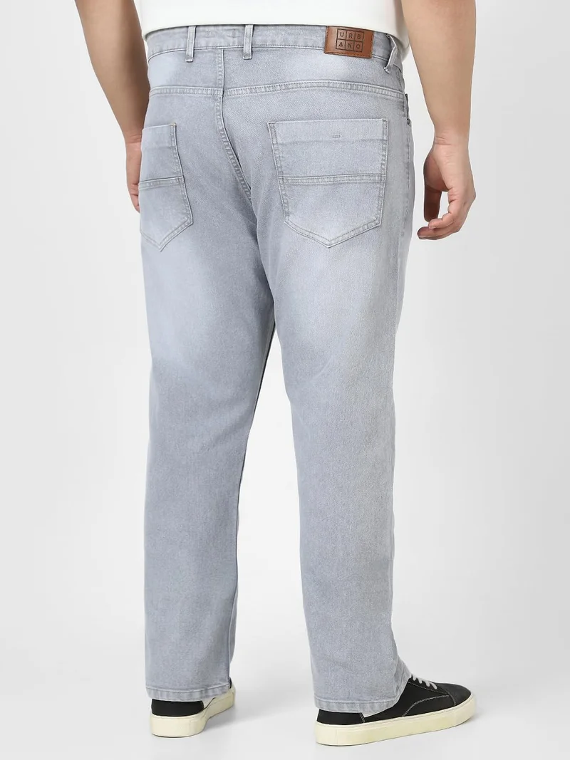 Urbano Fashion  Urbano Plus Men's Light Grey Straight Fit Washed Jeans Stretchable  | Best Price UAE