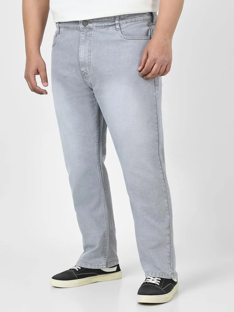 Urbano Fashion  Urbano Plus Men's Light Grey Straight Fit Washed Jeans Stretchable  | Best Price UAE
