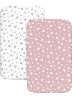 Moonsea Moonsea Bedside Sleeper Bassinet Sheets 2 Pack Compatible with Mika Micky & MiClassic & Milliard Bassinet, Fit Most Bedside Sleeper Bassinet Mattress, Pink & White  - Image 1