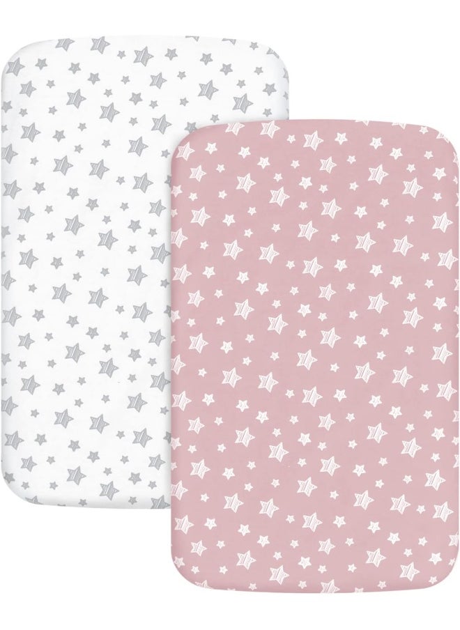Moonsea Moonsea Bedside Sleeper Bassinet Sheets 2 Pack Compatible with Mika Micky & MiClassic & Milliard Bassinet, Fit Most Bedside Sleeper Bassinet Mattress, Pink & White  - Image 1