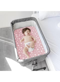 Moonsea Moonsea Bedside Sleeper Bassinet Sheets 2 Pack Compatible with Mika Micky & MiClassic & Milliard Bassinet, Fit Most Bedside Sleeper Bassinet Mattress, Pink & White  - Image 5