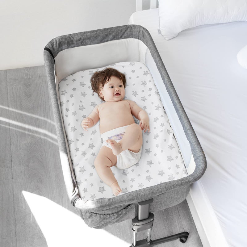 Moonsea Bedside Sleeper Bassinet Sheets 2 Pack Compatible with Mika Micky & MiClassic & Milliard Bassinet, Fit Most Bedside Sleeper Bassinet Mattress, Pink&White - Image 4