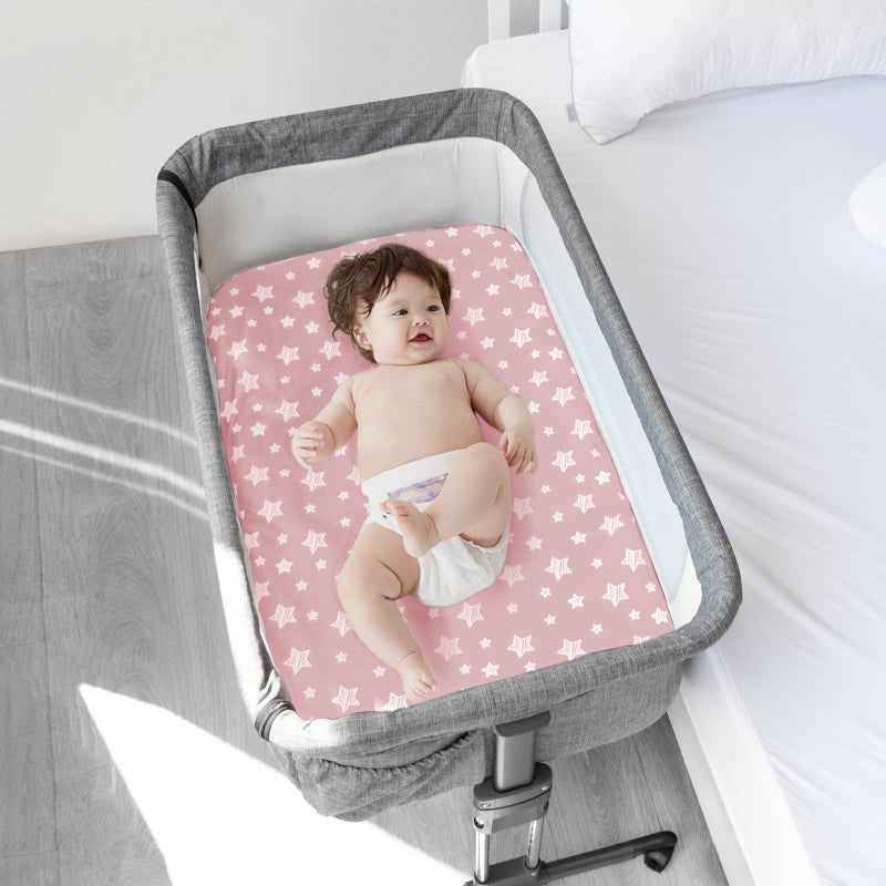 Moonsea Bedside Sleeper Bassinet Sheets 2 Pack Compatible with Mika Micky & MiClassic & Milliard Bassinet, Fit Most Bedside Sleeper Bassinet Mattress, Pink&White - Image 5